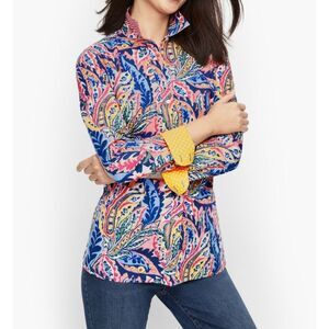 Talbots Button Front Shirt Womens Size Medium Botanical Paisey Cotton Versatile